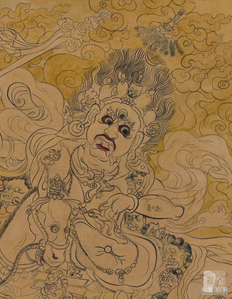 19世纪 （蒙古）白描吉祥天母唐卡 - 图4